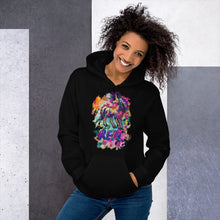 Load image into Gallery viewer, A beautiful Black woman modeling a Real Unicorn Unisex Hoodie from Real Unicorn Apparel. 
