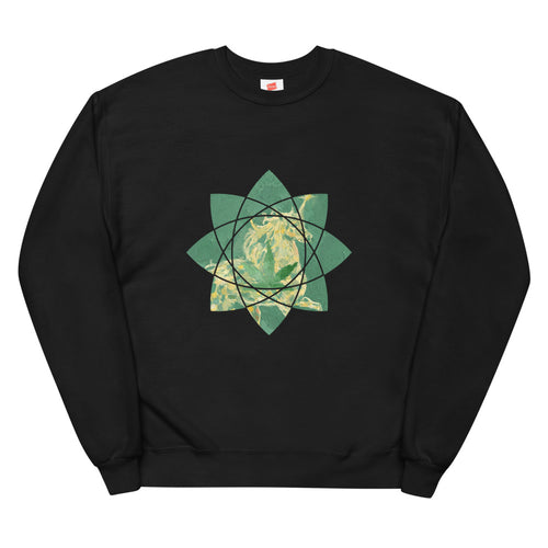 Real Unicorn Apparel's black-colored sweatshirt of a unicorn in a geometrically-stylized cannabis leaf from their stoner clothing collection.