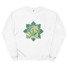 Load image into Gallery viewer, Real Unicorn Apparel&#39;s sweatshirt of a white unicorn inside of a green, stylized depiction of a cannabis leaf. This sweatshirt is from their stoner clothing collection.
