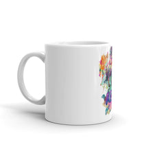 Load image into Gallery viewer, Side view of an 11 oz. Real Unicorn White Glossy Mug from Real Unicorn Apparel. 
